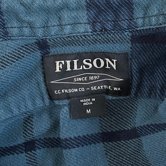 Filson Flannel Work Shirt Blue Navy Plaid Long Sleeve Button Up Mens M‎ Cotton - Picture 3 of 8